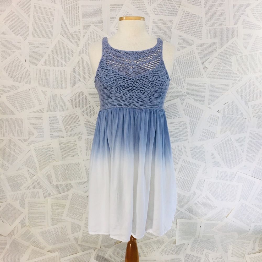 Doe & Rae Crochet Blue White Ombre Dress Large